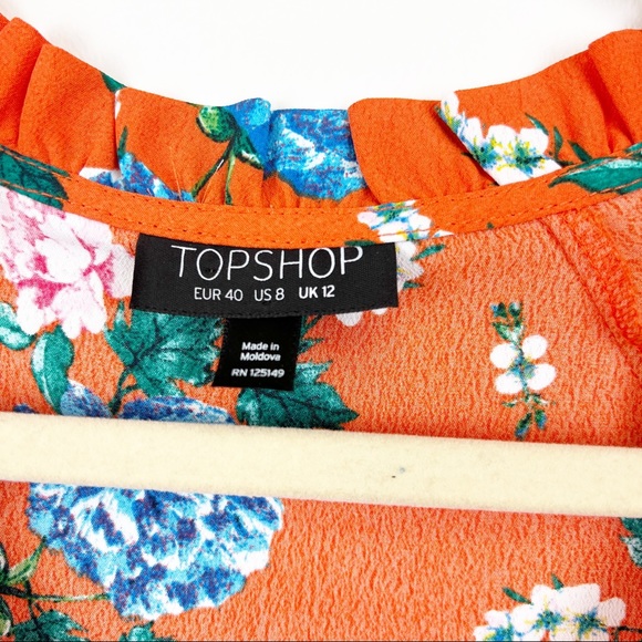 Topshop Orange and Floral Tie-front Cropped Blouse Size 8 - Picture 3 of 7